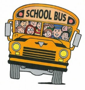 School bus carrying happy children